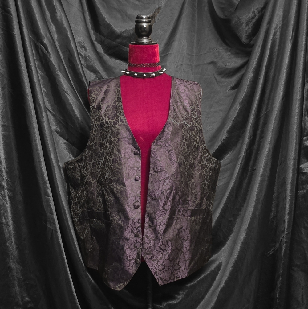 Elegant Purple & Black Brocade Vest